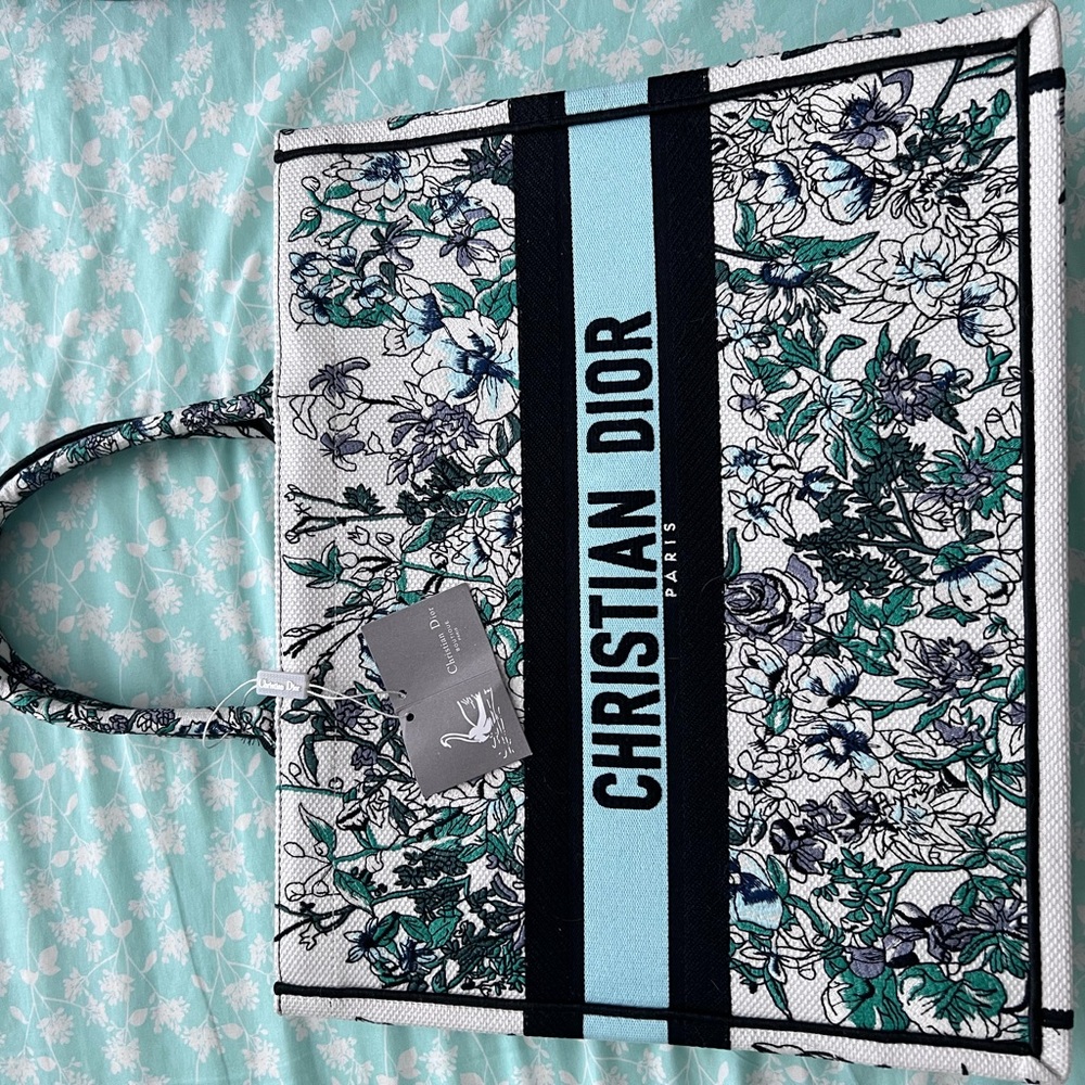 Blue Floral Embroidered Tote LARGE.